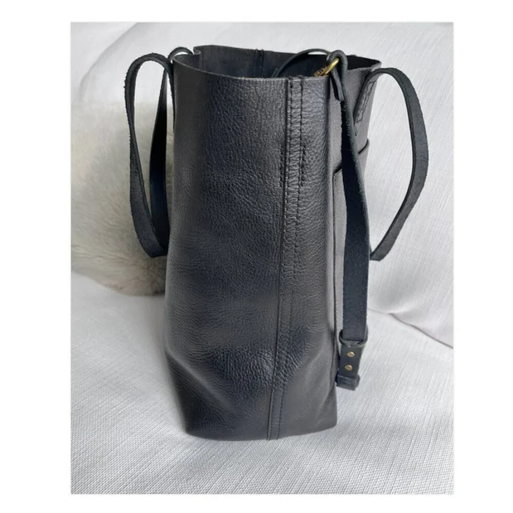 Madewell Medium Transport Tote Black Leather Open Top Shoulder Bag Classic - Picture 7 of 14